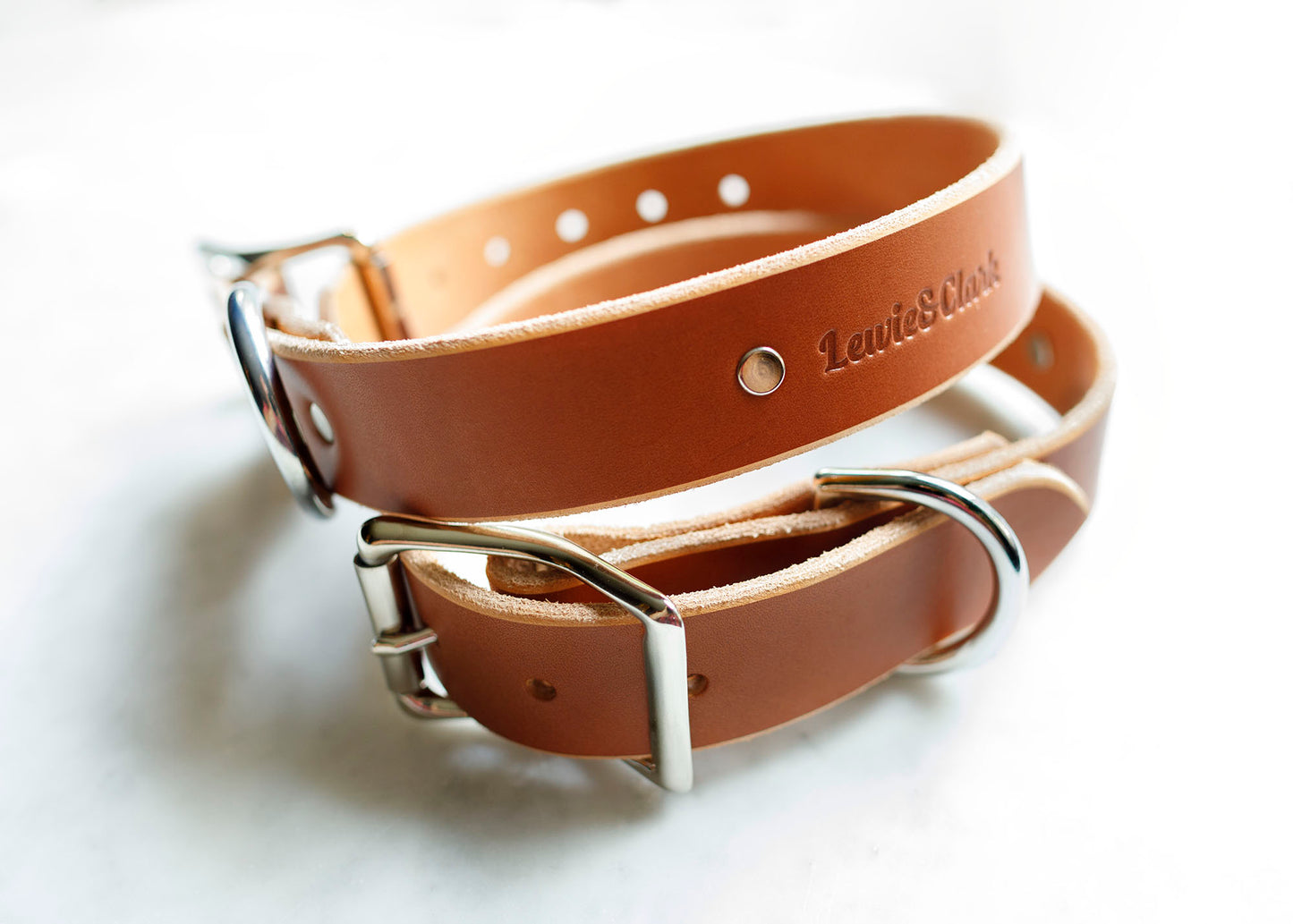 The Adventurer Collar - Strong & Durable Handmade Brown Leather Dog Collar, Width 1.25 Inches, Lewie & Clark Brand